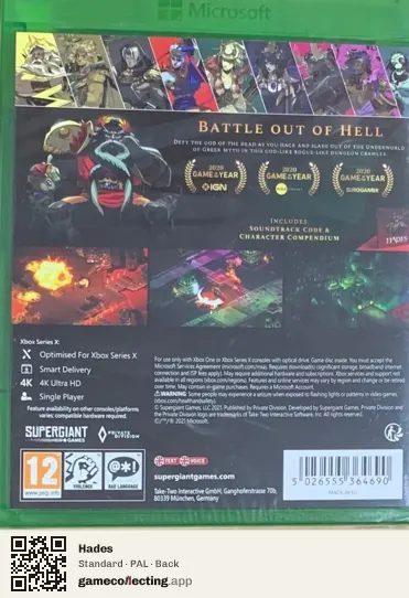 Hades Xbox Series X, PAL box back