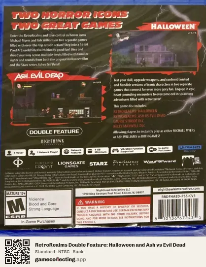 RetroRealms Double Feature: Halloween and Ash vs Evil Dead PlayStation 5, NTSC box back