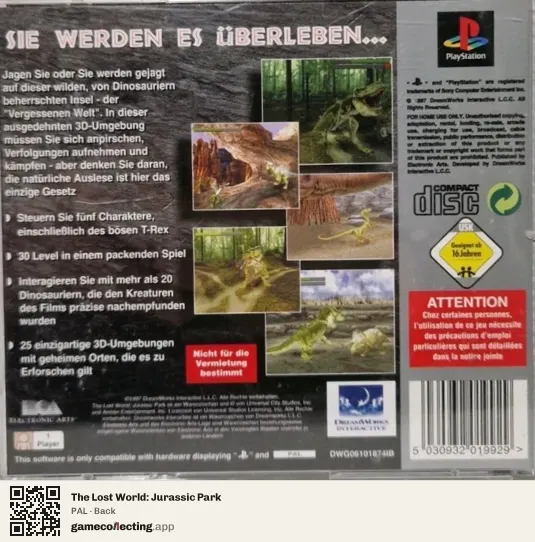 The Lost World: Jurassic Park PlayStation, PAL box back