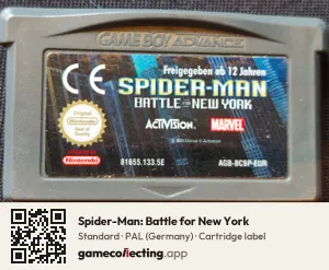 Spider-Man: Battle for New York Game Boy Advance, PAL cartridge label