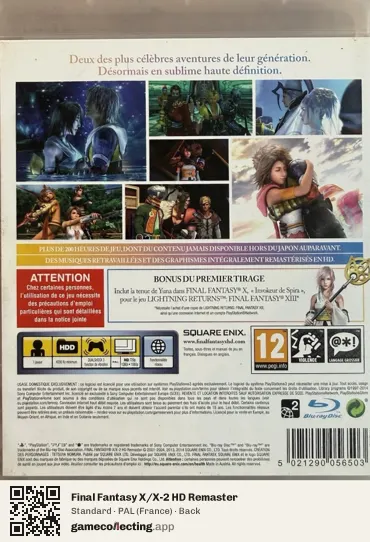 Final Fantasy X/X-2 HD Remaster PlayStation 3, France box back