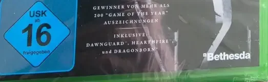 The Elder Scrolls V: Skyrim, the USK square on its front