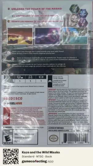 Kaze and the Wild Masks Nintendo Switch, NTSC box back