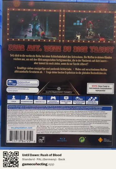 Until Dawn: Rush of Blood PlayStation 4, Germany box back
