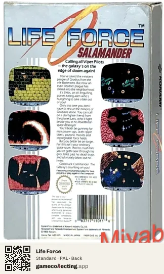 Life Force Nintendo Entertainment System, PAL box back