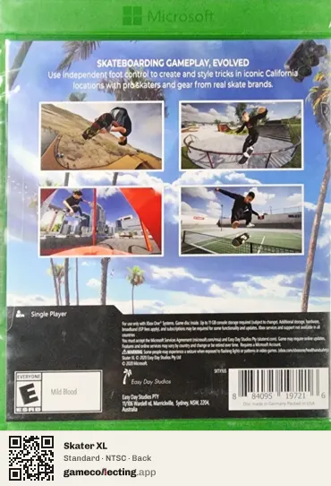Skater XL Xbox One, NTSC box back