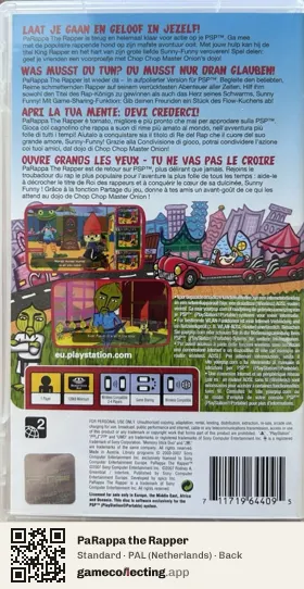 PaRappa the Rapper PlayStation Portable, Netherlands box back
