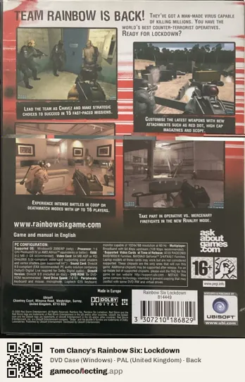 Tom Clancy's Rainbow Six: Lockdown Computer, United Kingdom box back