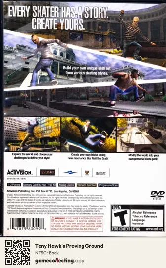 Tony Hawk's Proving Ground PlayStation 2, NTSC box back