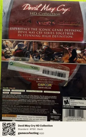Devil May Cry HD Collection Xbox 360, NTSC box back