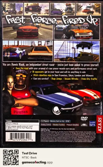 Test Drive PlayStation 2, NTSC box back
