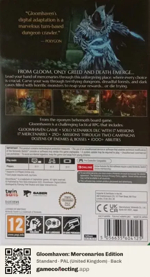 Gloomhaven: Mercenaries Edition Nintendo Switch, United Kingdom box back