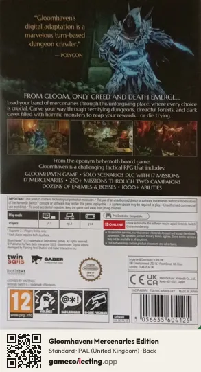 Gloomhaven: Mercenaries Edition Nintendo Switch, United Kingdom box back
