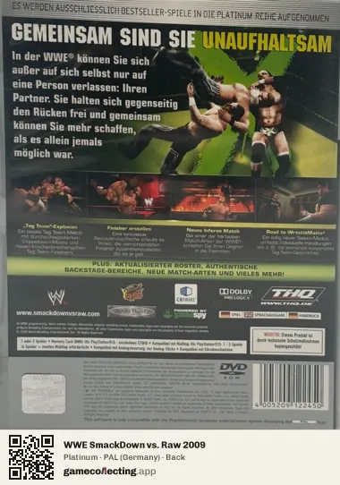 WWE SmackDown vs. Raw 2009 PlayStation 2, Germany box back