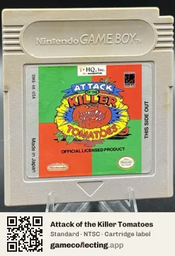 Attack of the Killer Tomatoes Game Boy, NTSC cartridge label