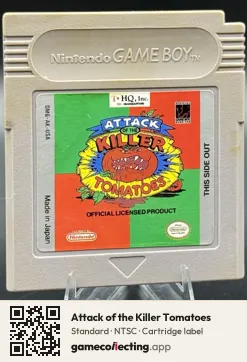 Attack of the Killer Tomatoes Game Boy, NTSC cartridge label