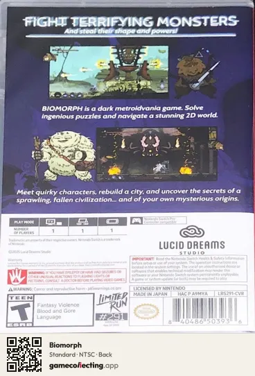 Biomorph Nintendo Switch, NTSC box back
