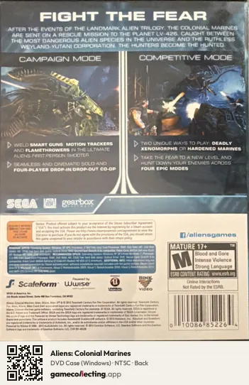 Aliens: Colonial Marines Computer, NTSC box back
