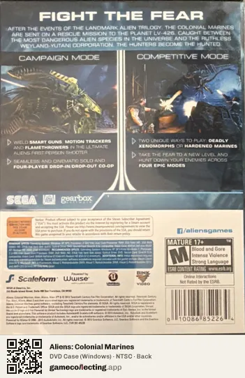 Aliens: Colonial Marines Computer, NTSC box back
