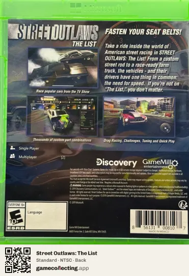 Street Outlaws: The List Xbox One, NTSC box back