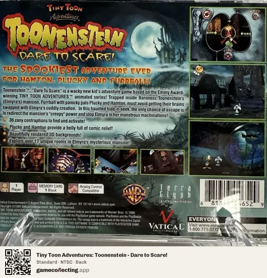Tiny Toon Adventures: Toonenstein - Dare to Scare! PlayStation, NTSC box back
