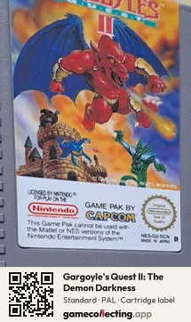 Gargoyle's Quest II: The Demon Darkness Nintendo Entertainment System, PAL cartridge label