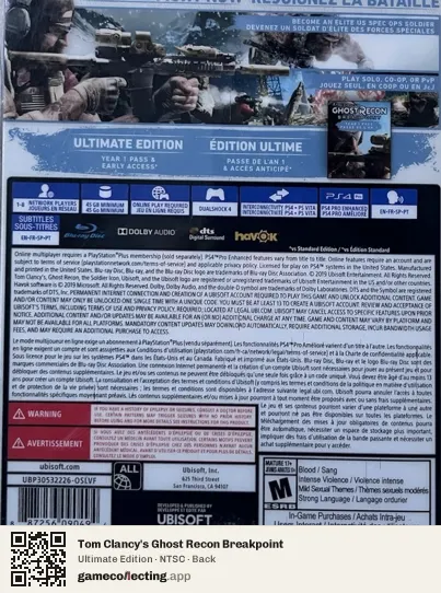 Tom Clancy's Ghost Recon Breakpoint PlayStation 4, NTSC box back