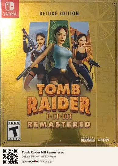 Tomb Raider I-III Remastered Nintendo Switch, NTSC box front