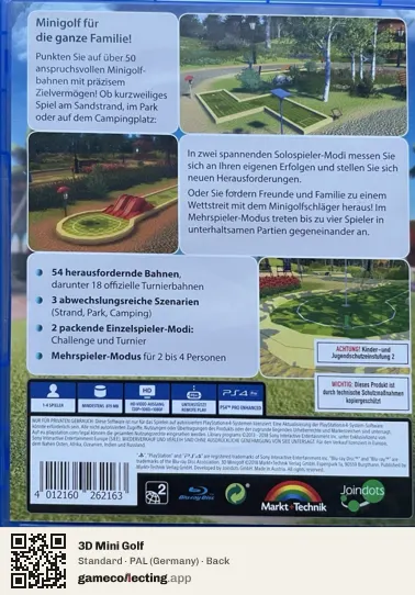 3D Mini Golf PlayStation 4, Germany box back
