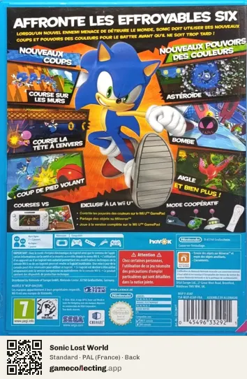 Sonic Lost World Nintendo Wii U, France box back