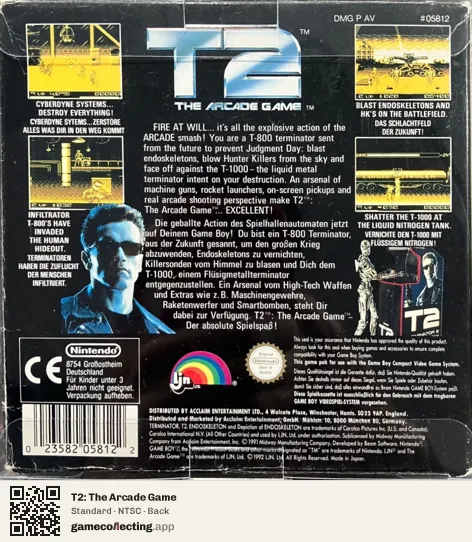 T2: The Arcade Game Game Boy, NTSC box back