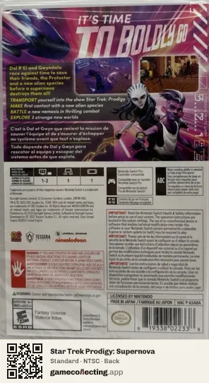 Star Trek Prodigy: Supernova Nintendo Switch, NTSC box back