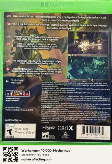 Warhammer 40,000: Mechanicus Xbox One, NTSC box back