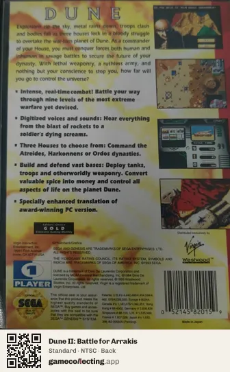Dune II: Battle for Arrakis Sega Mega Drive / Genesis, NTSC box back