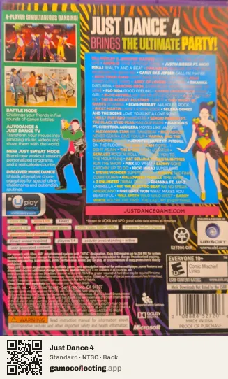 Just Dance 4 Xbox 360, NTSC box back