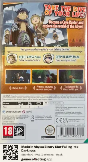 Made in Abyss: Binary Star Falling into Darkness Nintendo Switch, Germany box back