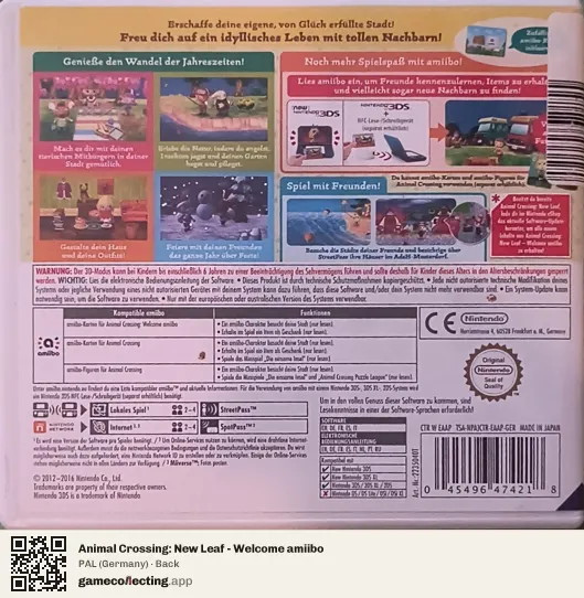 Animal Crossing: New Leaf - Welcome amiibo Nintendo 3DS, Germany box back