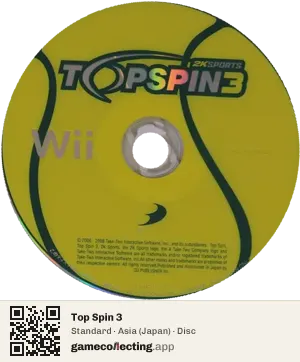 Top Spin 3 Nintendo Wii, Asia disc