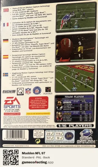 Madden NFL 97 Sega Saturn, PAL box back