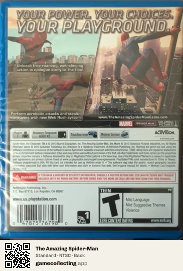 The Amazing Spider-Man PlayStation Vita, NTSC box back