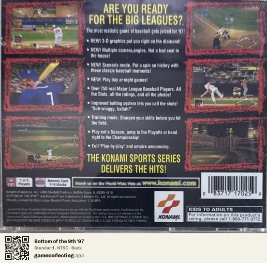 Bottom of the 9th '97 PlayStation, NTSC box back