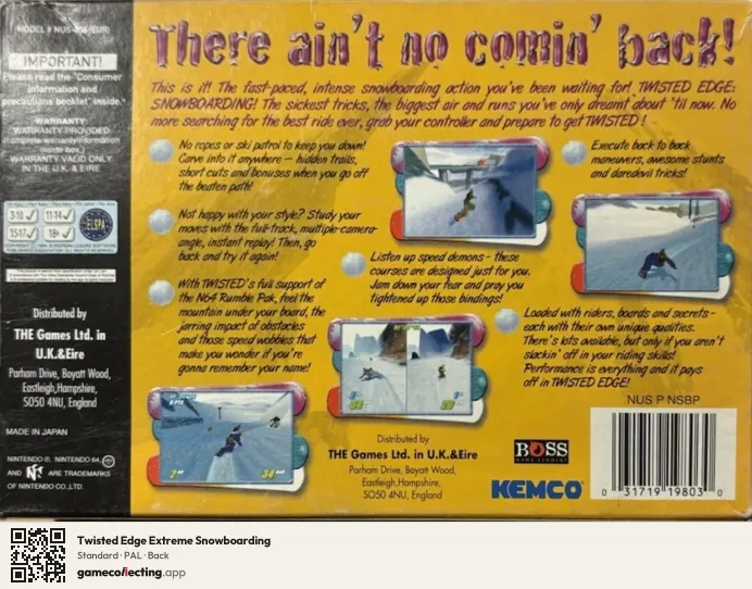 Twisted Edge Extreme Snowboarding Nintendo 64, PAL box back