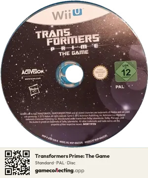 Transformers Prime: The Game Nintendo Wii U, PAL disc