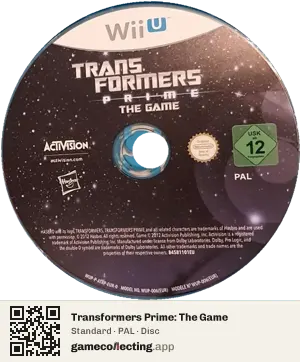 Transformers Prime: The Game Nintendo Wii U, PAL disc