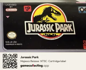 Jurassic Park Super Nintendo Entertainment System, NTSC cartridge label
