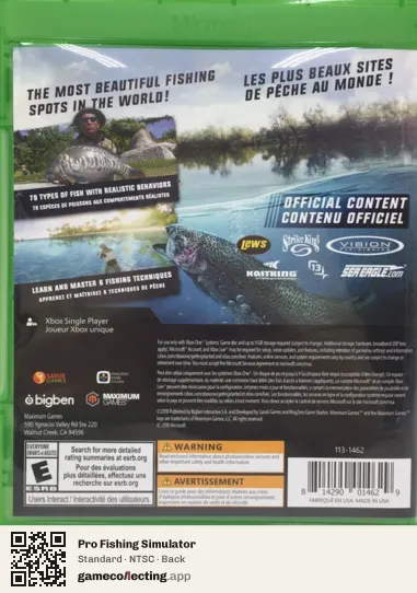 Pro Fishing Simulator Xbox One, NTSC box back