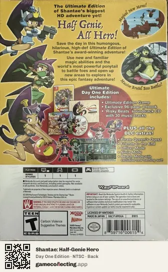 Shantae: Half-Genie Hero Nintendo Switch, NTSC box back