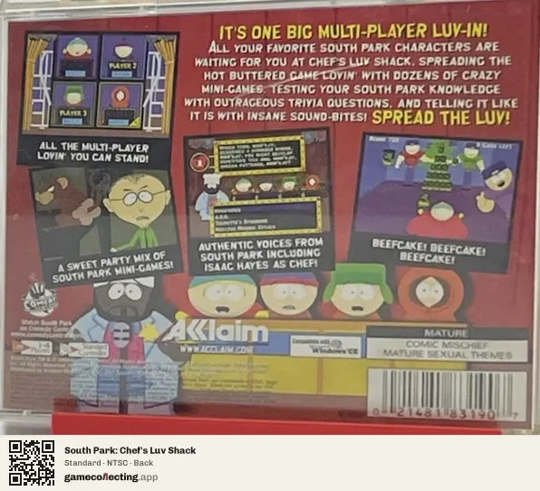 South Park: Chef's Luv Shack Sega Dreamcast, NTSC box back