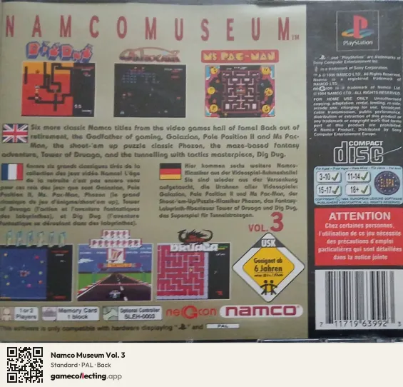Namco Museum Vol. 3 PlayStation, PAL box back