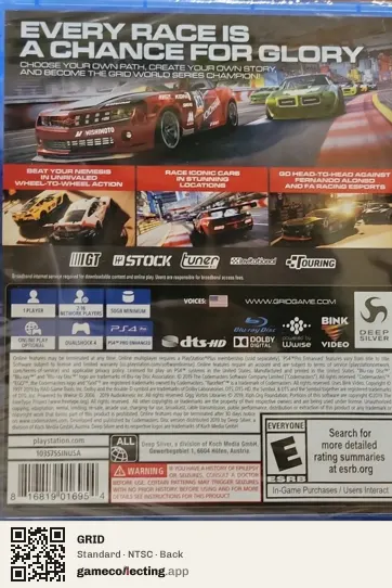 GRID PlayStation 4, NTSC box back